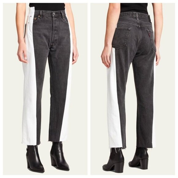 EB DENIM Black & Whites Upcycled Levi Straight Leg Jeans - Size 22/XXS - NWT - Picture 10 of 10